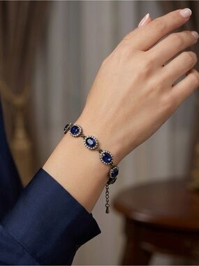 Sapphire Blue Halo Bracelet - Women Jewelry